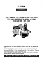 Davey Deep Well Jet Pump Installation & Operating Instructions